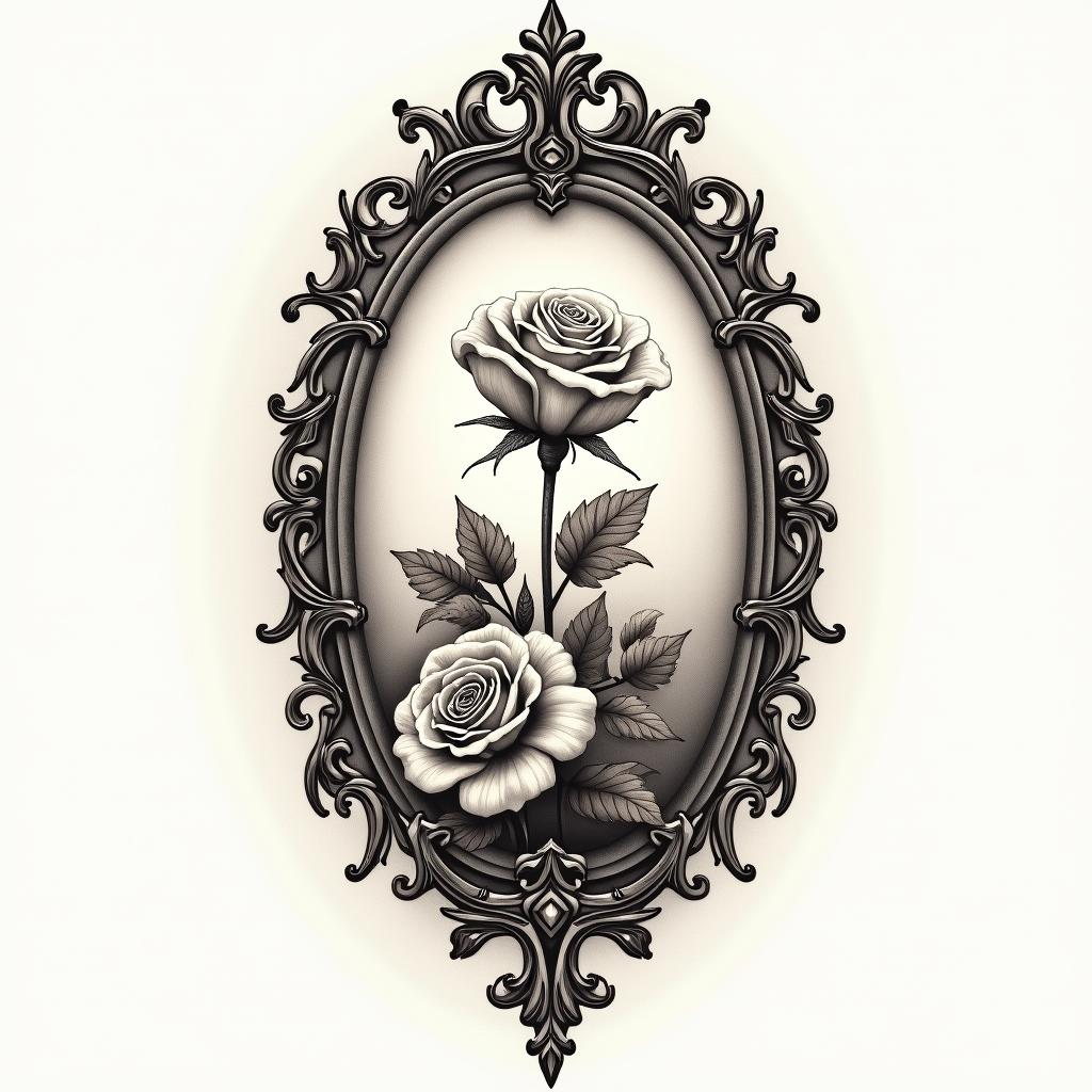 Griechischer stylein victorian style tattoo, featuring vintage and elegant elements, ornate frames, roses, antique, sepia-toned color scheme - Variation 1