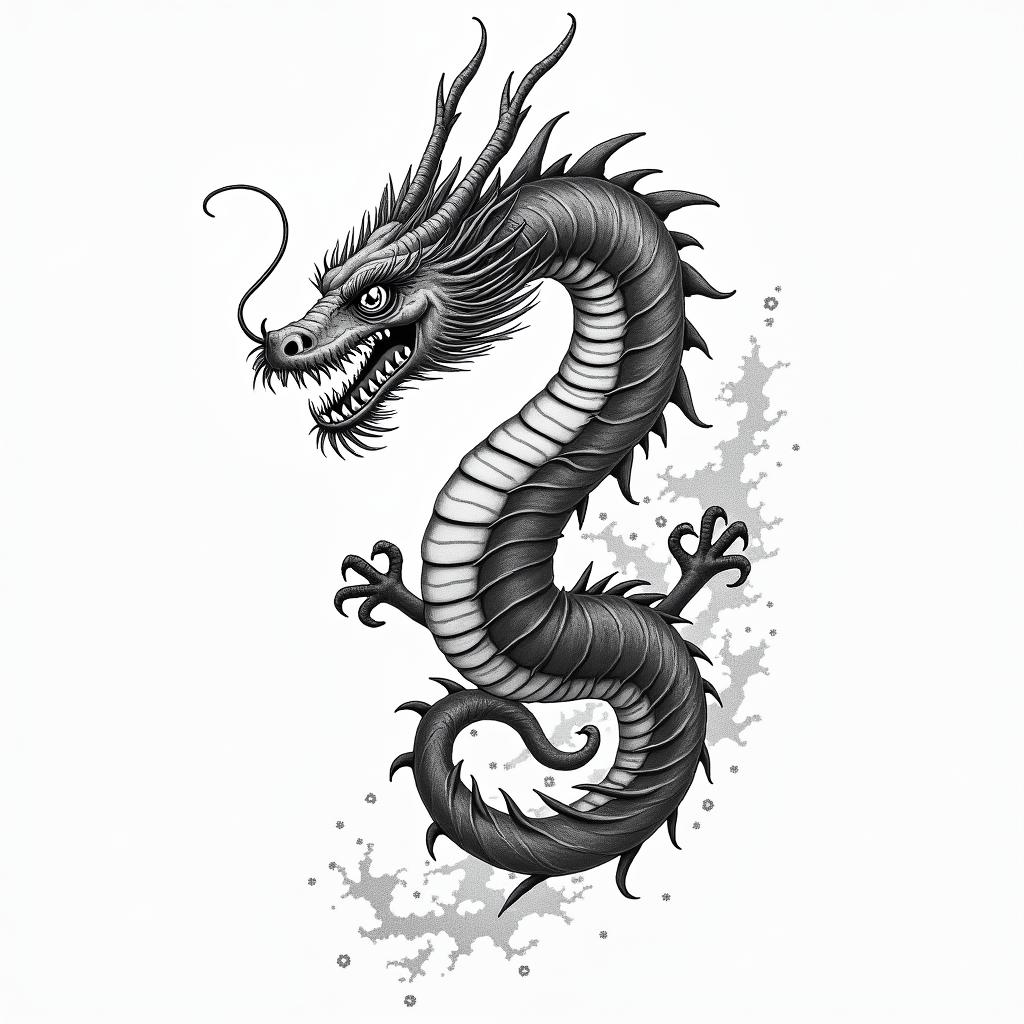 Frank William Campbell 1988 year of the dragon,water scorpion Salinas Californiain japanese style tattoo, detailed tattoo, traditional japanese culture tattoo, mythology, 8k - Variation 3