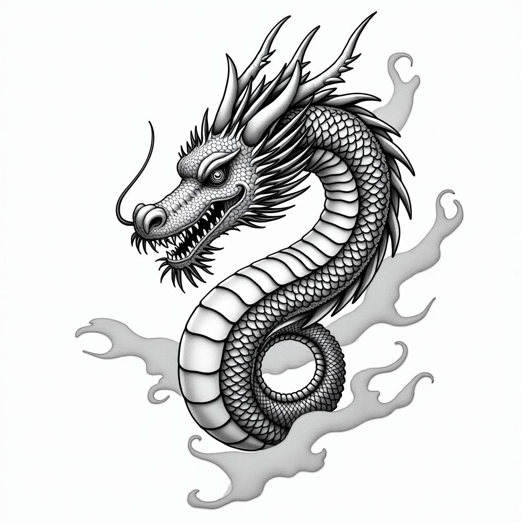 Frank William Campbell 1988 year of the dragon,water scorpion Salinas Californiain japanese style tattoo, detailed tattoo, traditional japanese culture tattoo, mythology, 8k - Variation 1