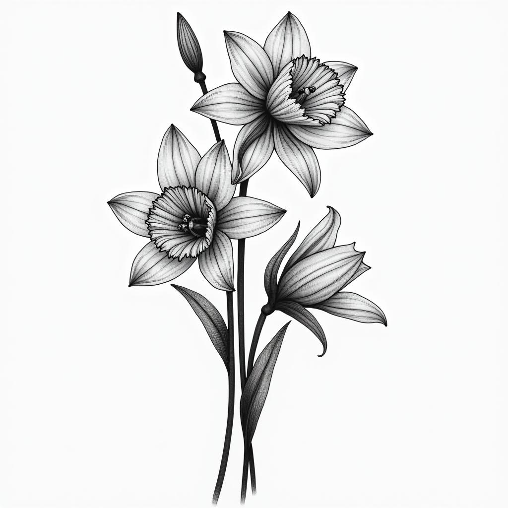 Daffodil and Delphinium with libby and Erin in the stemshigly detailed tattoo - Variation 4