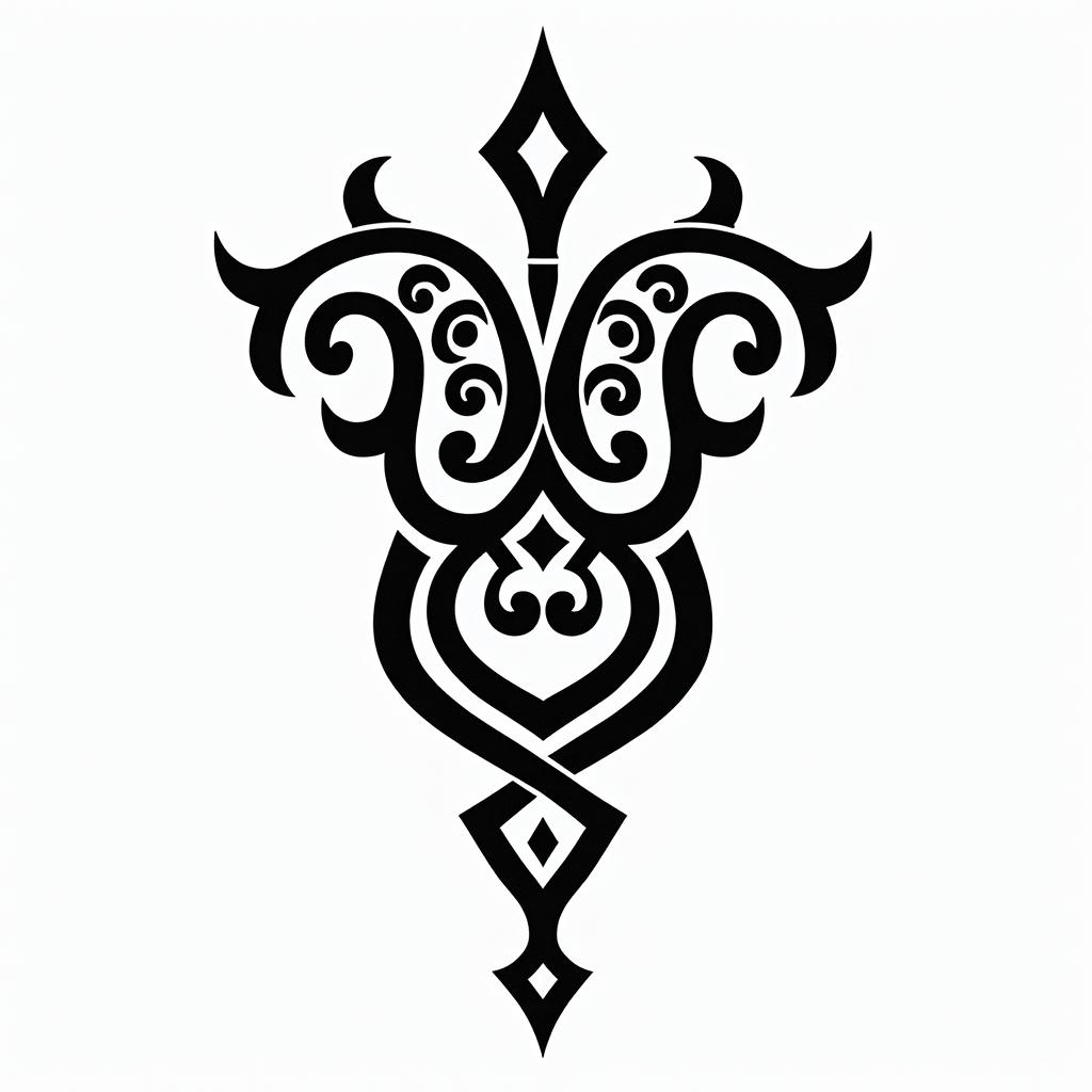 Musterin tribal tattoo style, featuring bold and black geometric shapes, curved lines, intertwine and flow seamlessly, creating a powerful and symbolic design, polynesian and maori styles - Variation 2