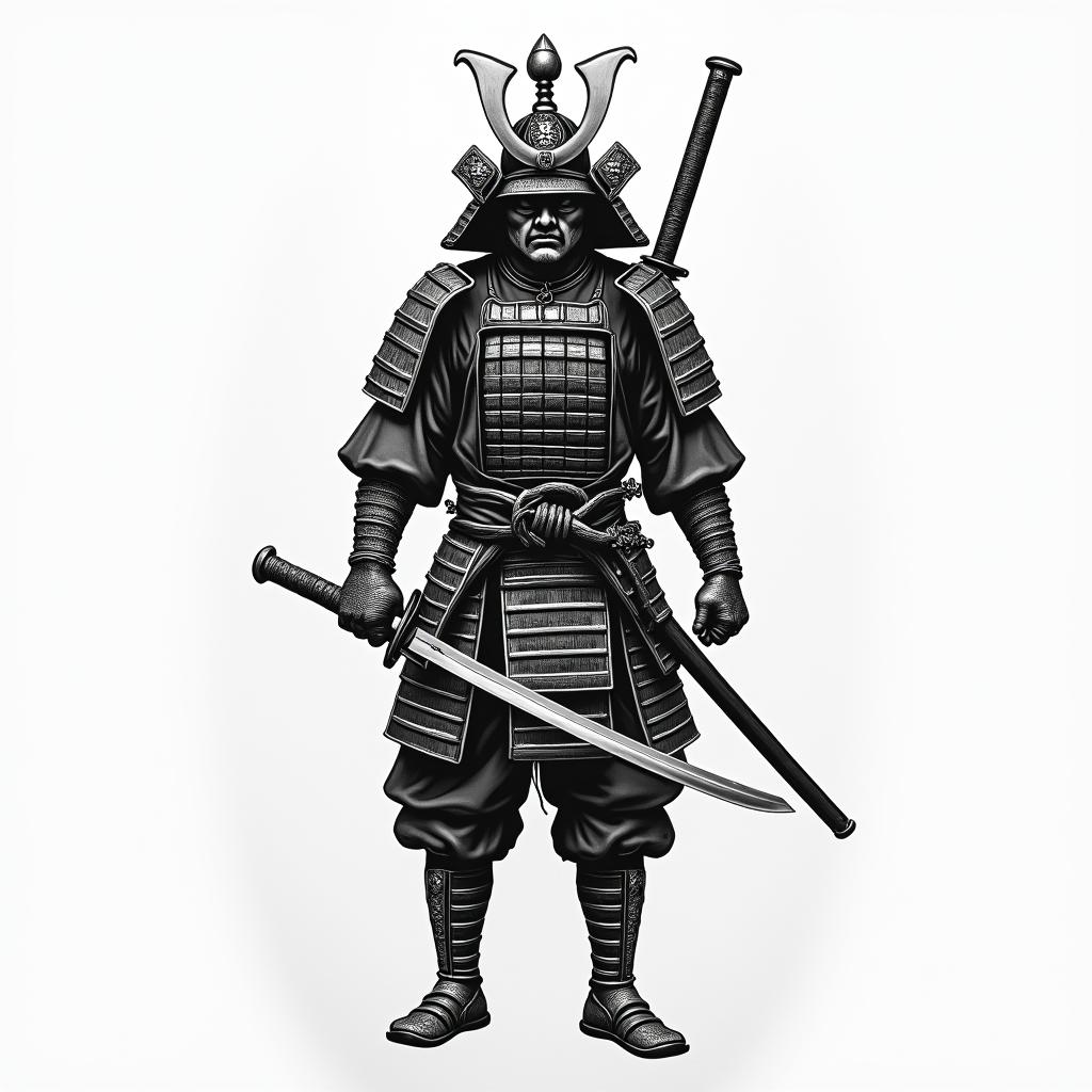 Samurai with a katanahigly detailed tattoo - Variation 10
