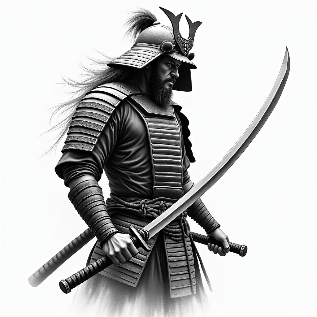 Samurai with a katanahigly detailed tattoo - Variation 12