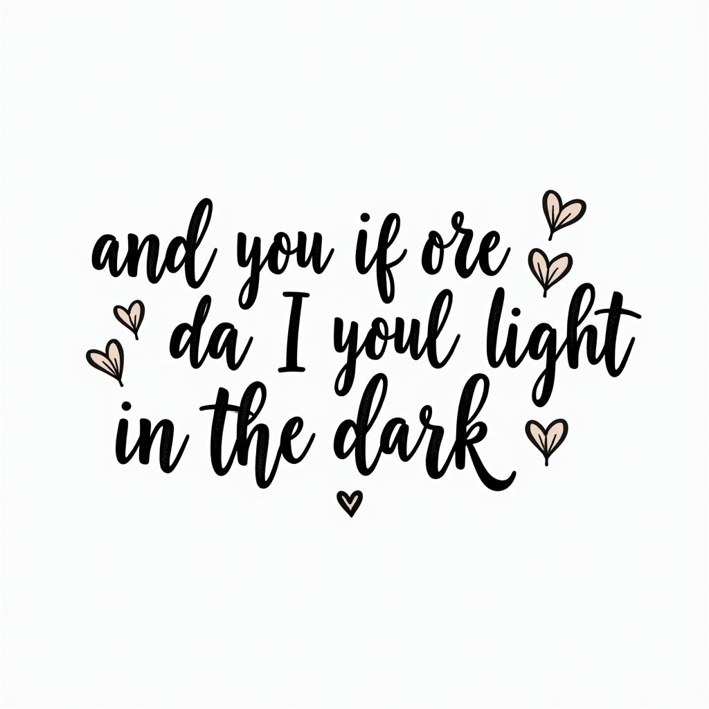 and if you get lost in the light it’s okay, i can see in the darkin elegant cursive calligraphy style 2d tattoo, decorate with roses, featuring a smooth and flowing handwritten script with slightly thickened strokes for a luxurious and bold appearance,  heart symbol between names,  sleek and glossy black text with shadowing, minimalist matte white background, clean and sharp edges, illuminated with soft lighting, romantic, 8k, high-quality textures with refined typography - Variation 2