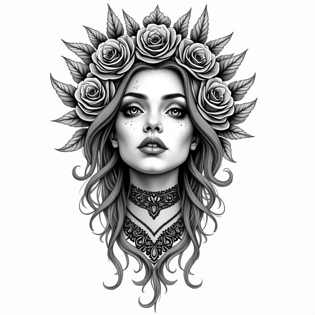 Pfingstrosein bohemian style tattoo, 8k - Variation 4