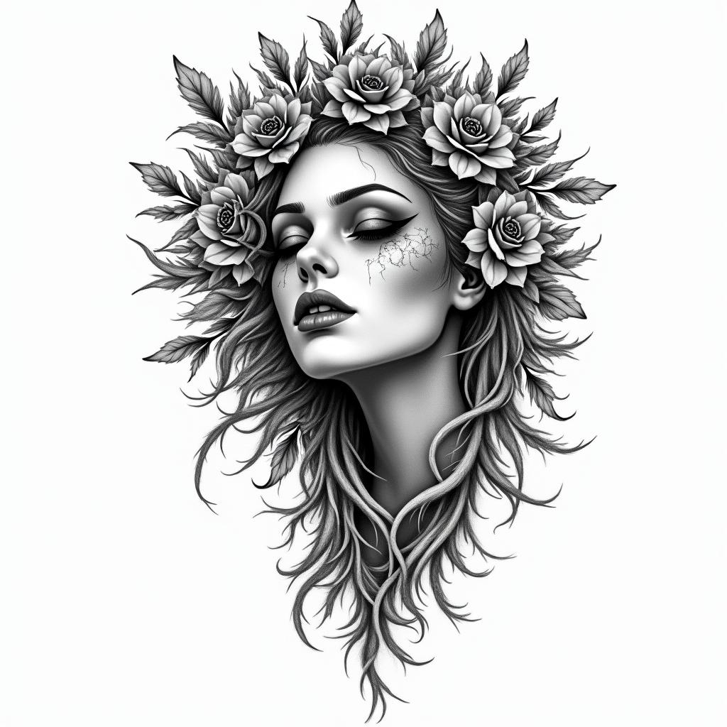 Pfingstrosein bohemian style tattoo, 8k - Variation 1