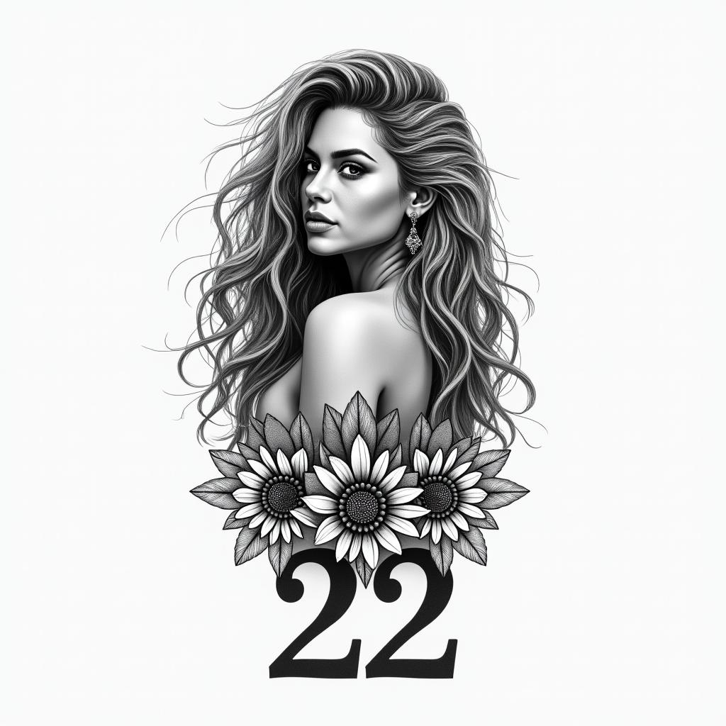 I would like a tattoo with the Roman number 15 and the normal number 22, and next to it I would like something that refers to Beyonce, like something cowboy-like.higly detailed tattoo - Variation 4