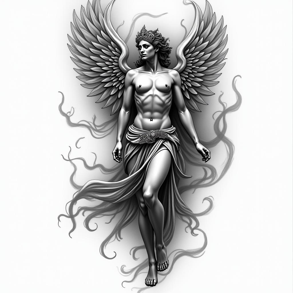 Athena, the goddess of war, firehigly detailed tattoo - Variation 4