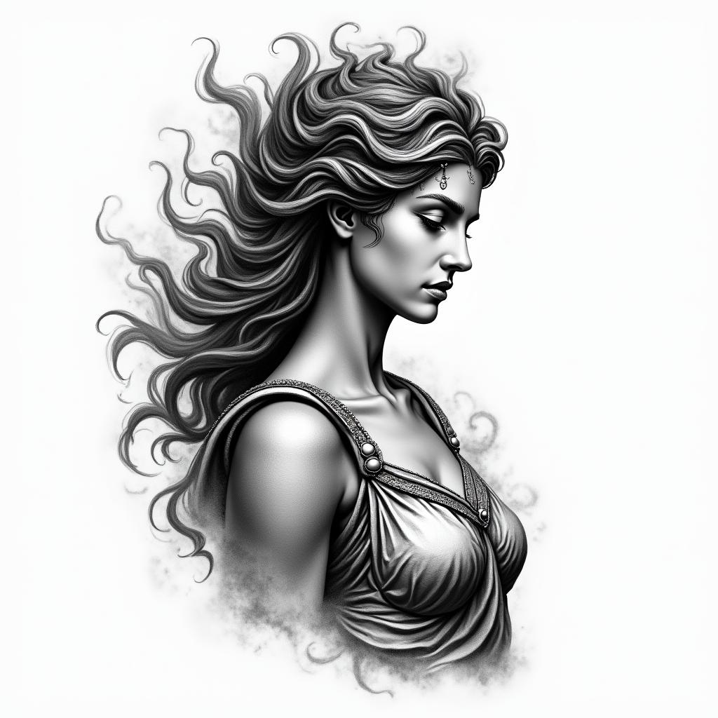 Athena, the goddess of war, firehigly detailed tattoo - Variation 5