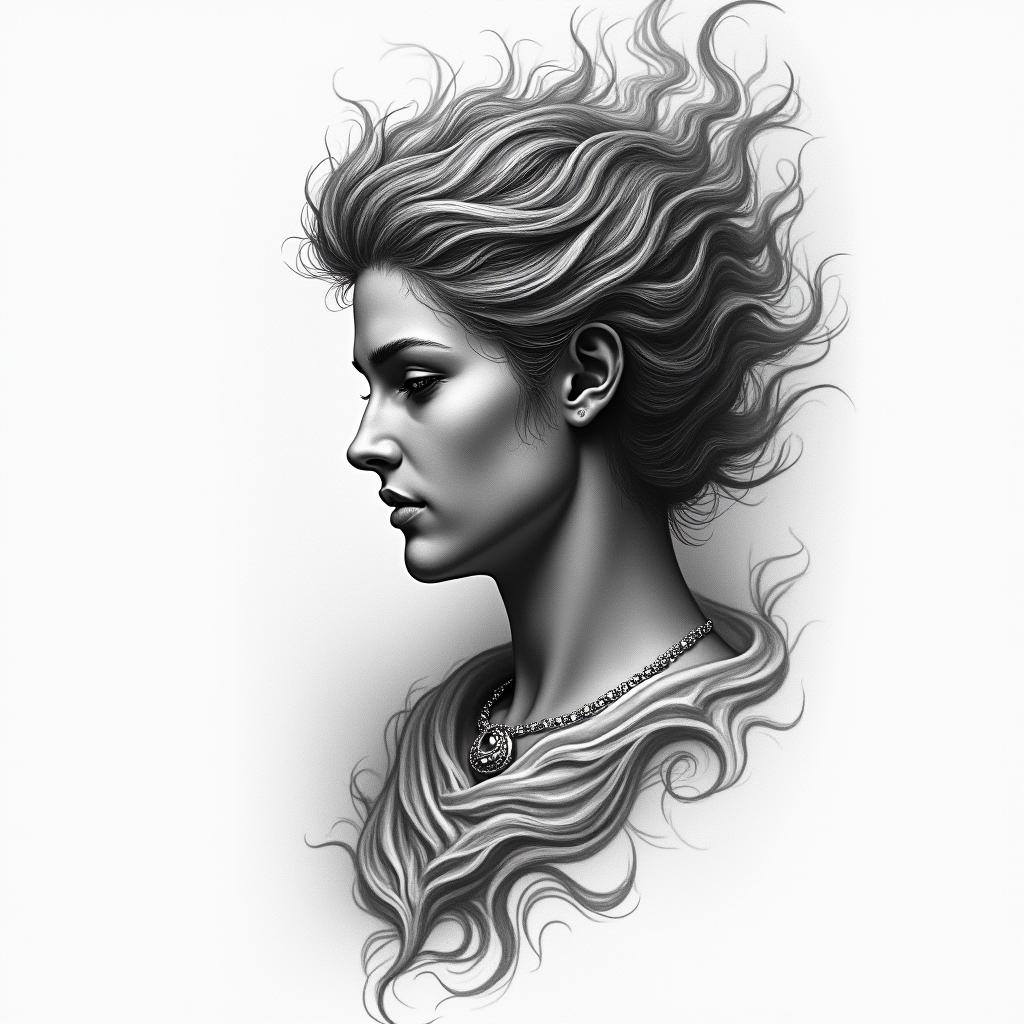 Athena, the goddess of war, firehigly detailed tattoo - Variation 7
