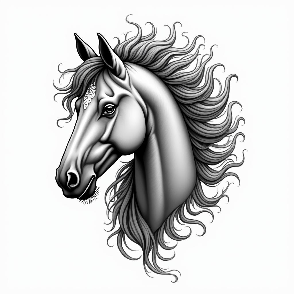 A wild horsein bohemian style tattoo, 8k - Variation 3