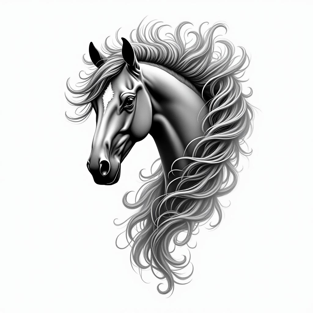 A wild horsein bohemian style tattoo, 8k - Variation 2