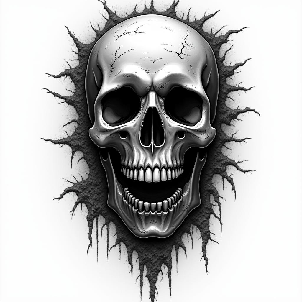 Forgotten grave in horror tattoo style, showcasing haunting and unsettling, dark and gritty textures with skulls, eerie faces, jgged designs, bold and intense shading - Variation 3