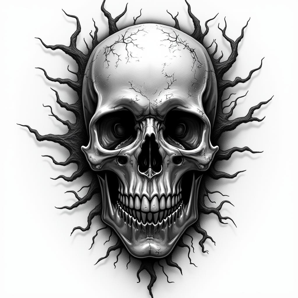 Forgotten grave in horror tattoo style, showcasing haunting and unsettling, dark and gritty textures with skulls, eerie faces, jgged designs, bold and intense shading - Variation 4