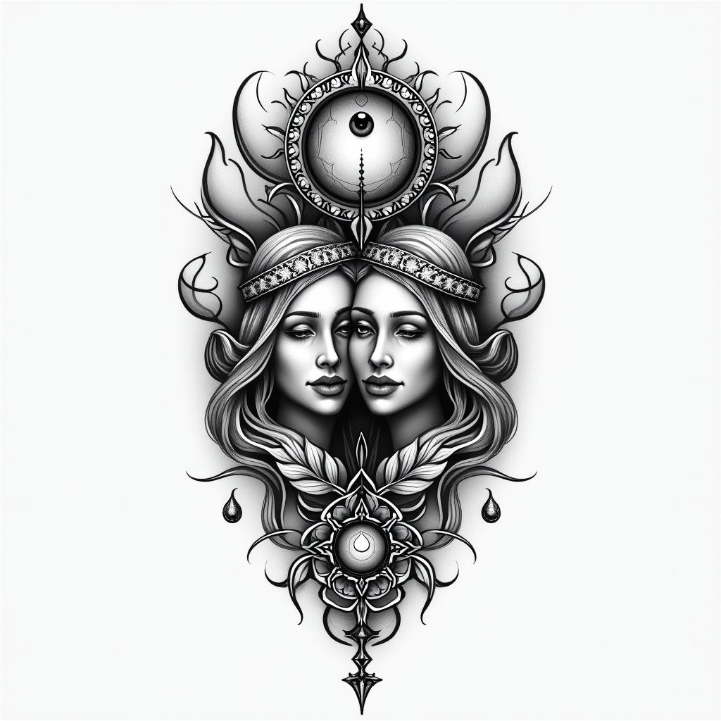 I want to create a tattoo of my family, my father,mother and two sisters on armin spiritual symbols tattoo style, featuring an intricate design incorporating elements, Hamsa hand, third eye, minimalist composition - Variation 2