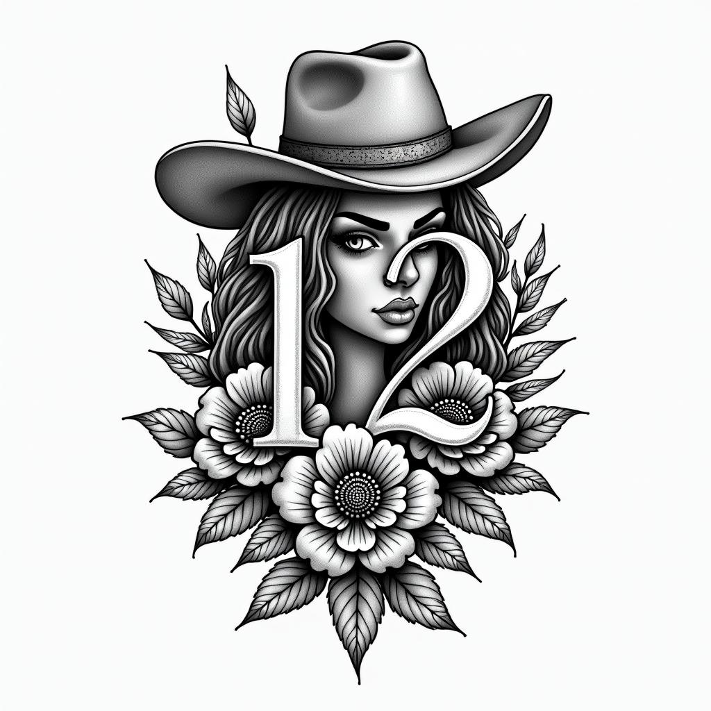 I would like a tattoo with the Roman number 15 and the normal number 22, and next to it I would like something that refers to Beyonce, like something cowboy-like.in authentic tattoo style, incorporating traditional modifications, bold black outlines, solid color fills, featuring classic authentic elements - Variation 3