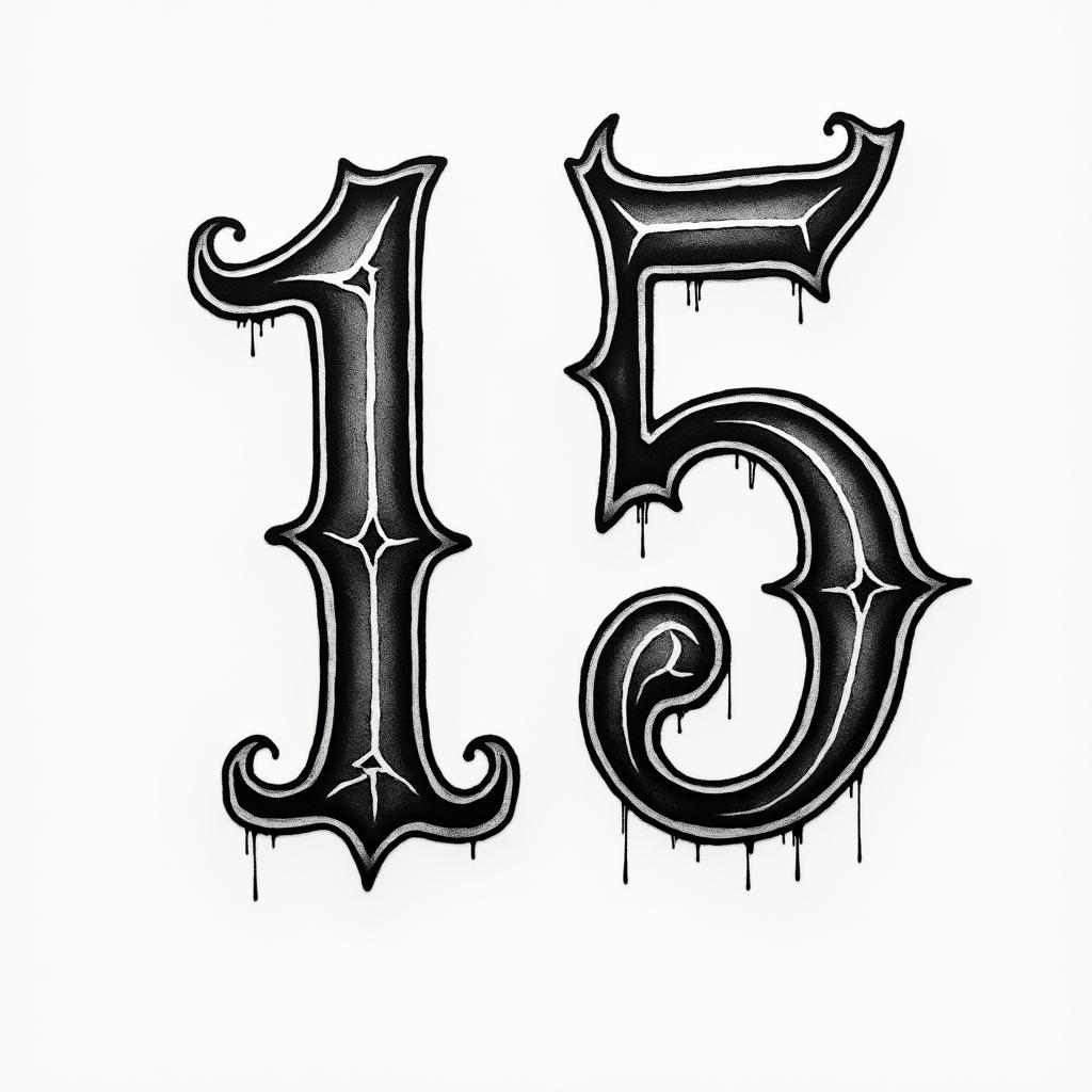 I would like a tattoo with the Roman number 15 and the normal number 22, and next to it I would like something that refers to Beyonce, like something cowboy-like.in authentic tattoo style, incorporating traditional modifications, bold black outlines, solid color fills, featuring classic authentic elements
