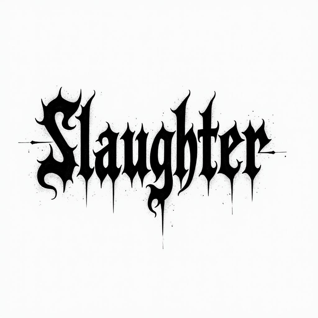 Slaughtertext-based tattoo, gothic font ultra-realistic, perfectly placed, high-quality font design, photo-realistic shading, 8k, high quality, finely detailed typography