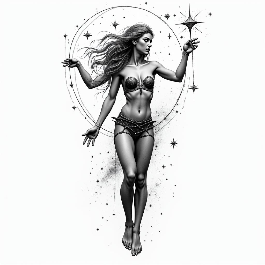 Zodiac sign of Libra with the constellation of Libra without colorshigly detailed tattoo