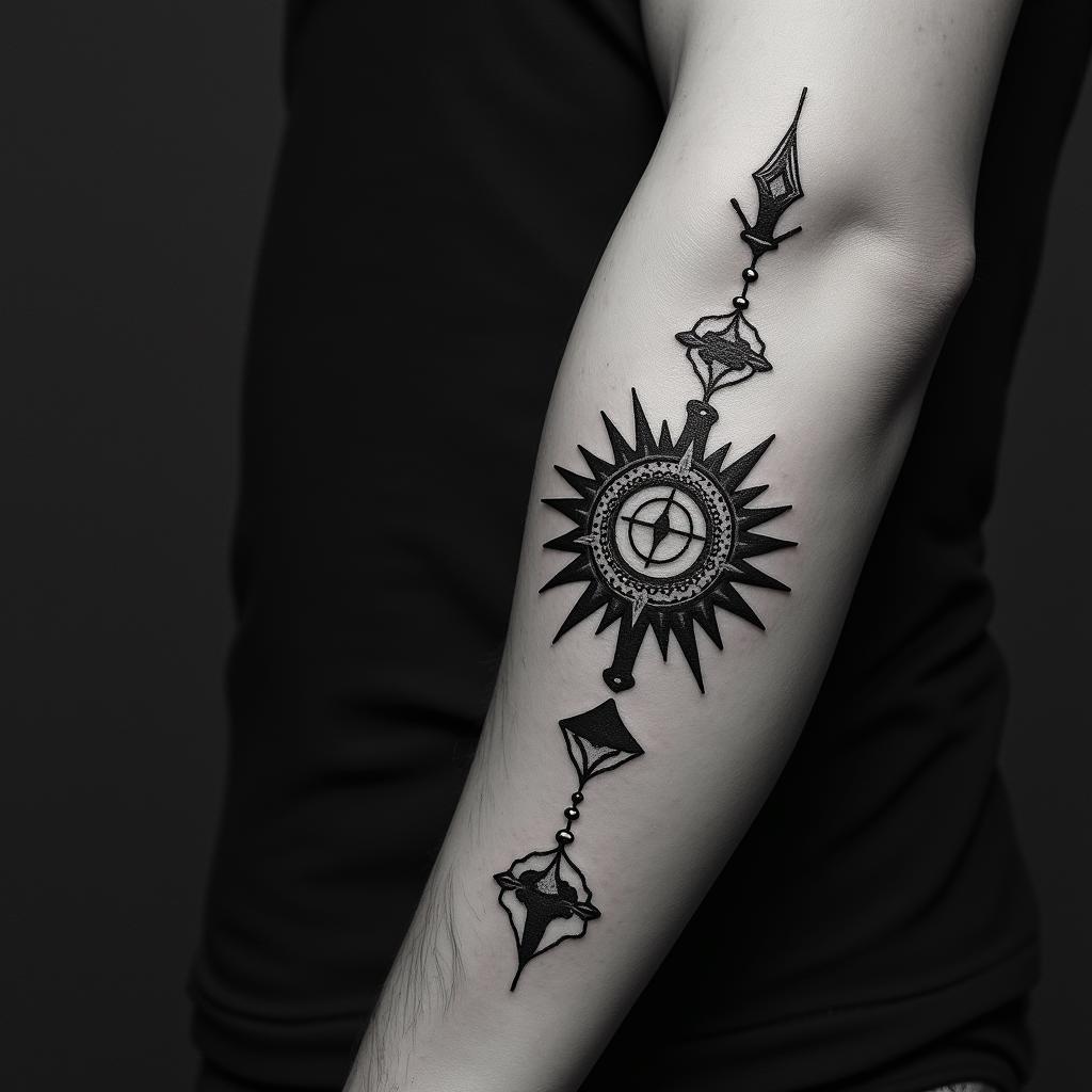 Theo, March, Detroitin spiritual symbols tattoo style, featuring an intricate design incorporating elements, Hamsa hand, third eye, minimalist composition - Variation 3