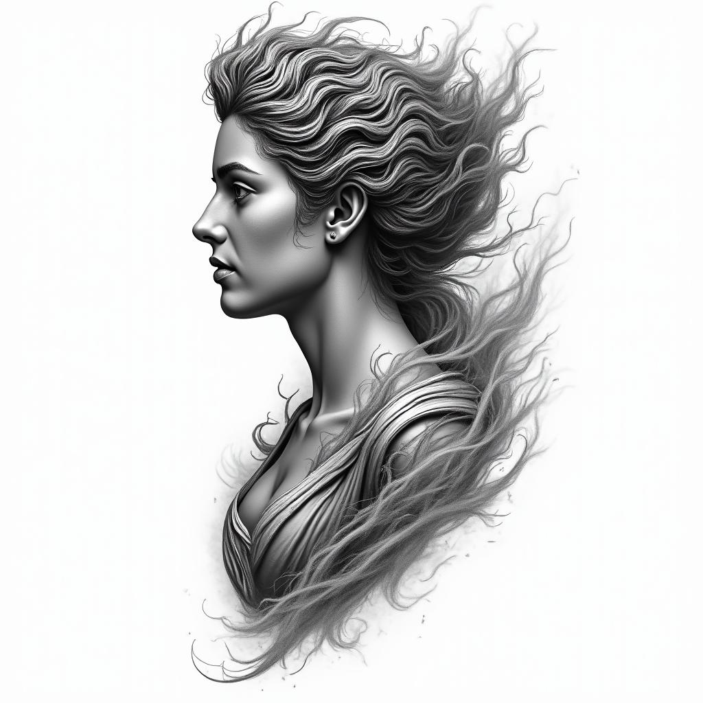 Athena, the goddess of war, firehigly detailed tattoo - Variation 3
