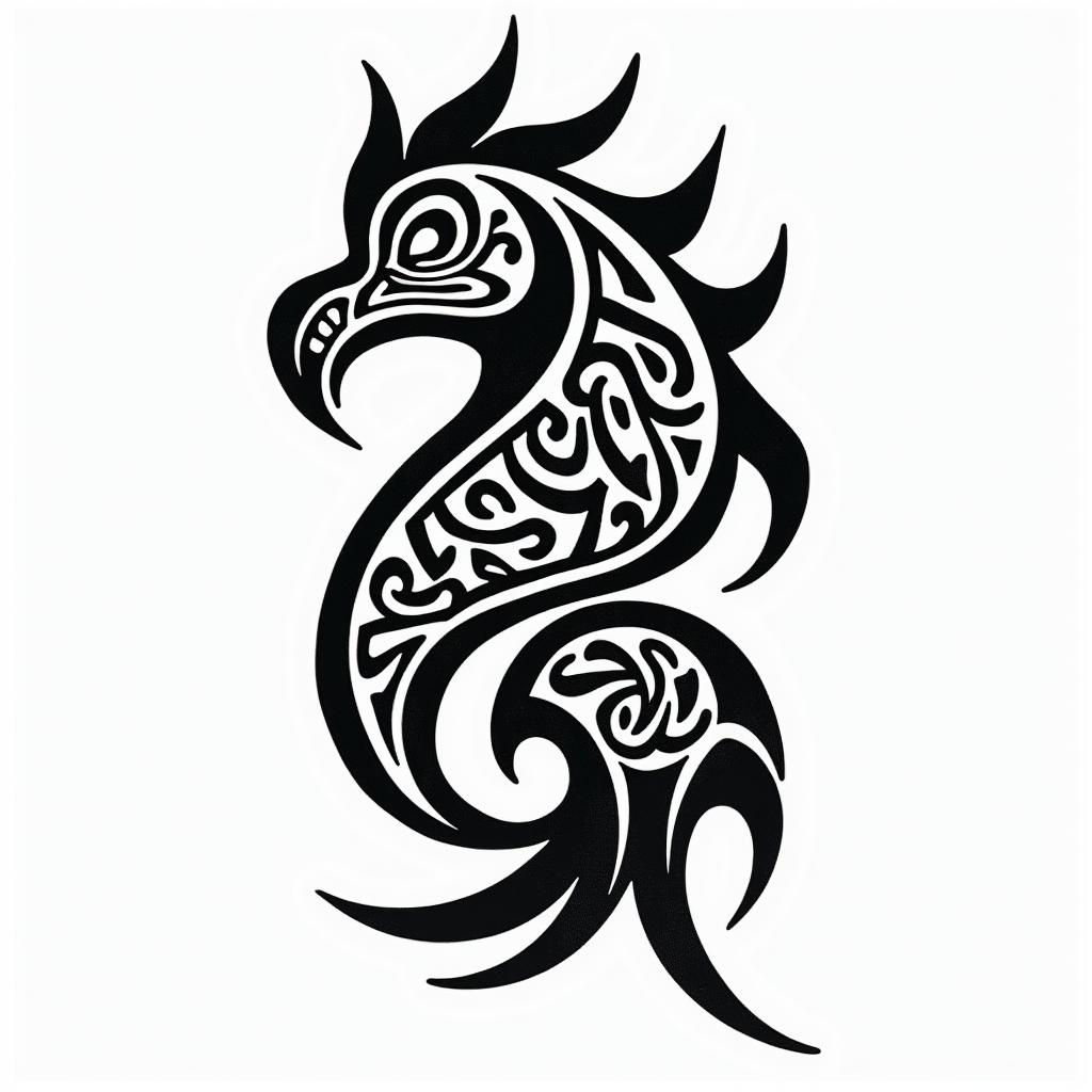 Kaw musicin tribal tattoo style, featuring bold and black geometric shapes, curved lines, intertwine and flow seamlessly, creating a powerful and symbolic design, polynesian and maori styles - Variation 2