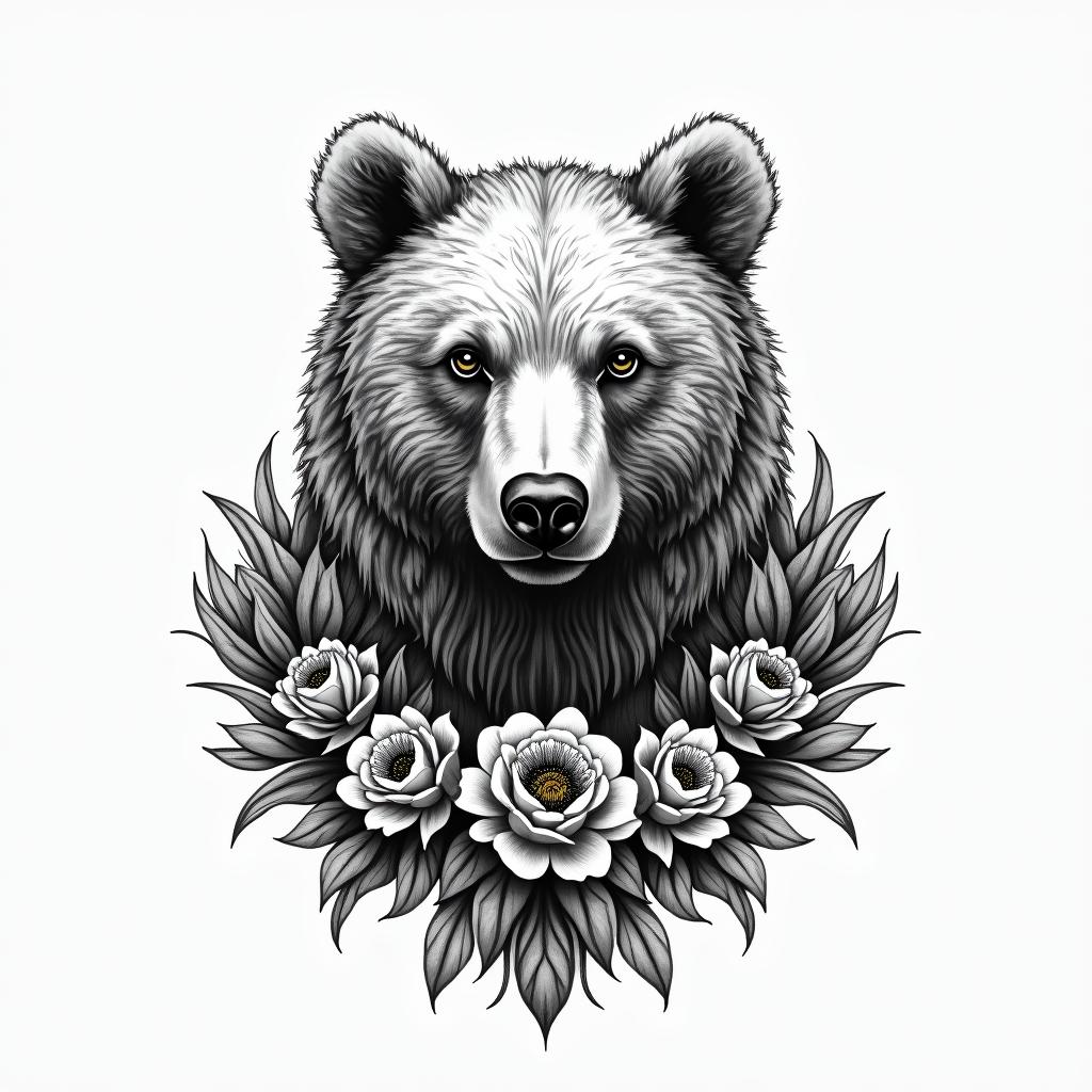 A bearin bohemian style tattoo, 8k