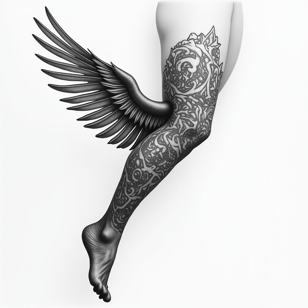 One wing, ankle,higly detailed tattoo - Variation 6