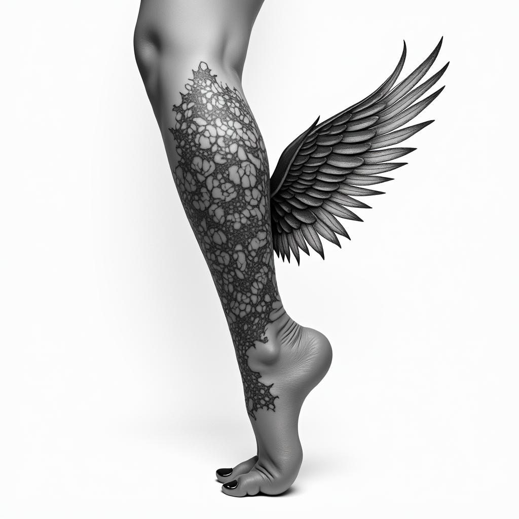 One wing, ankle,higly detailed tattoo - Variation 4