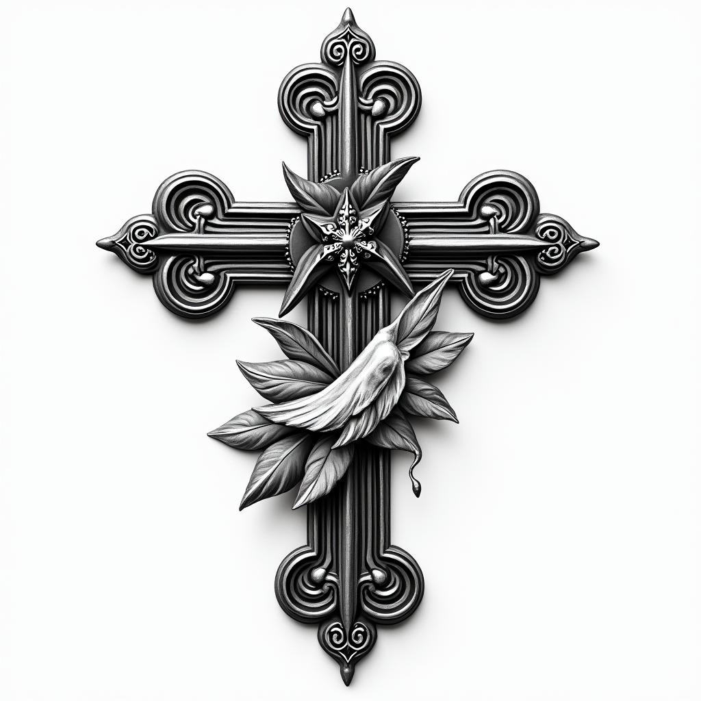 Filigree western with cross and deck of cardshigly detailed tattoo - Variation 3