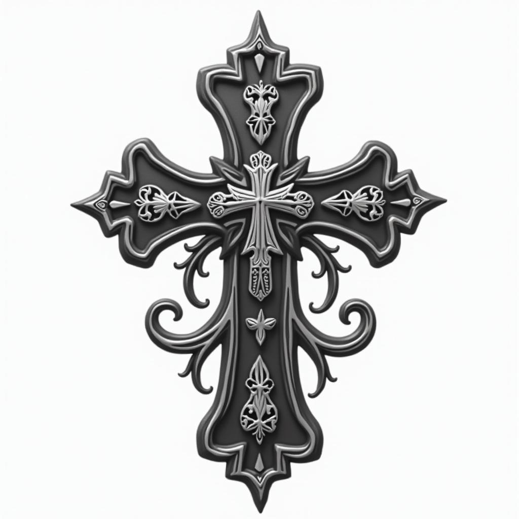 Filigree western with cross and deck of cardshigly detailed tattoo - Variation 2