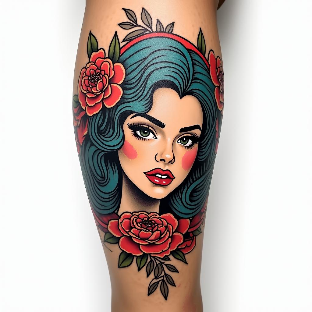 My name is BETE RENAUD, Use my name. Allude to modernity and to God. It’s a tattoo on the calf.in pop art style tattoo, featuring bold and vibrant colors, exaggerated outlines, iconic imagery, inspired by comic books and speech bubbles, comic book characters, retro pop culture - Variation 3