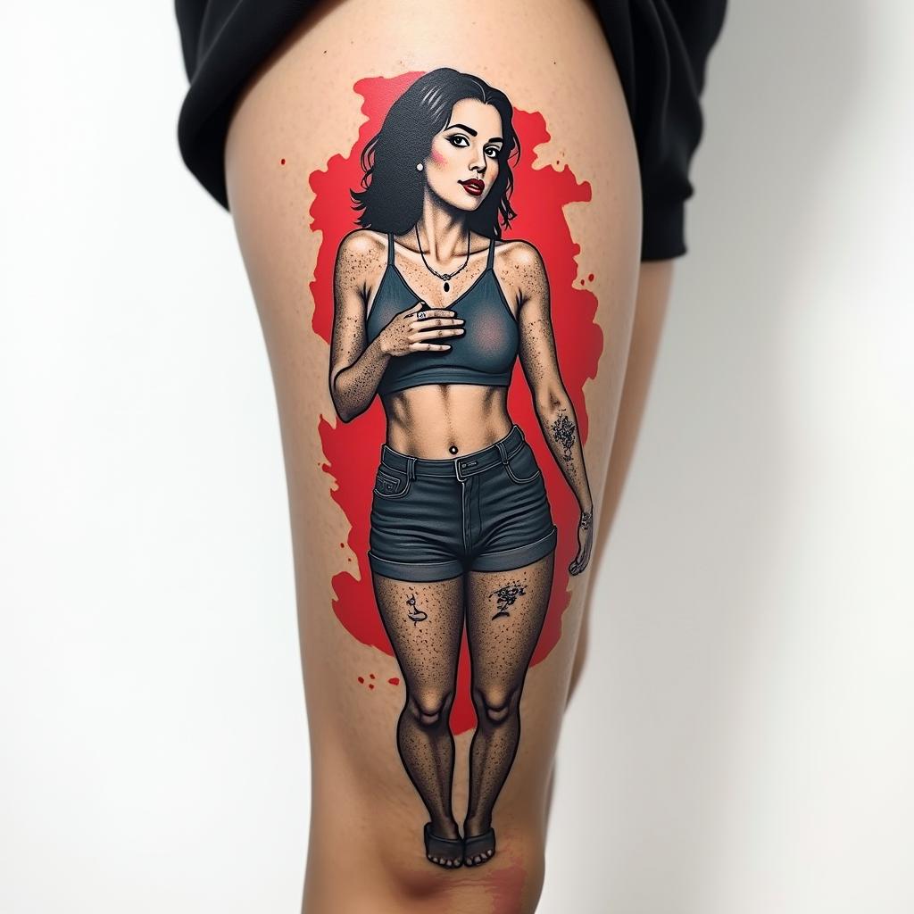 My name is BETE RENAUD, Use my name. Allude to modernity and to God. It’s a tattoo on the calf.in pop art style tattoo, featuring bold and vibrant colors, exaggerated outlines, iconic imagery, inspired by comic books and speech bubbles, comic book characters, retro pop culture - Variation 1