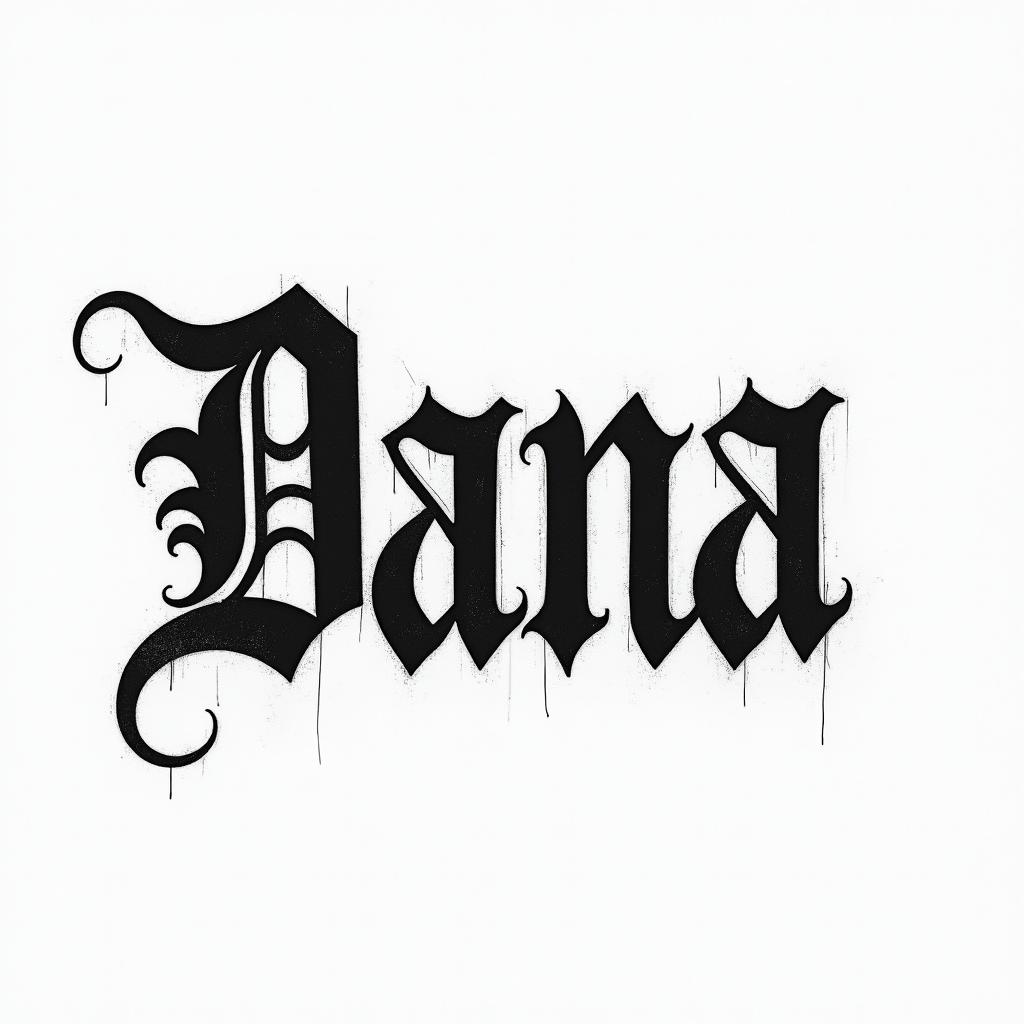 Danatext-based tattoo, gothic font ultra-realistic, perfectly placed, high-quality font design, photo-realistic shading, 8k, high quality, finely detailed typography - Variation 1