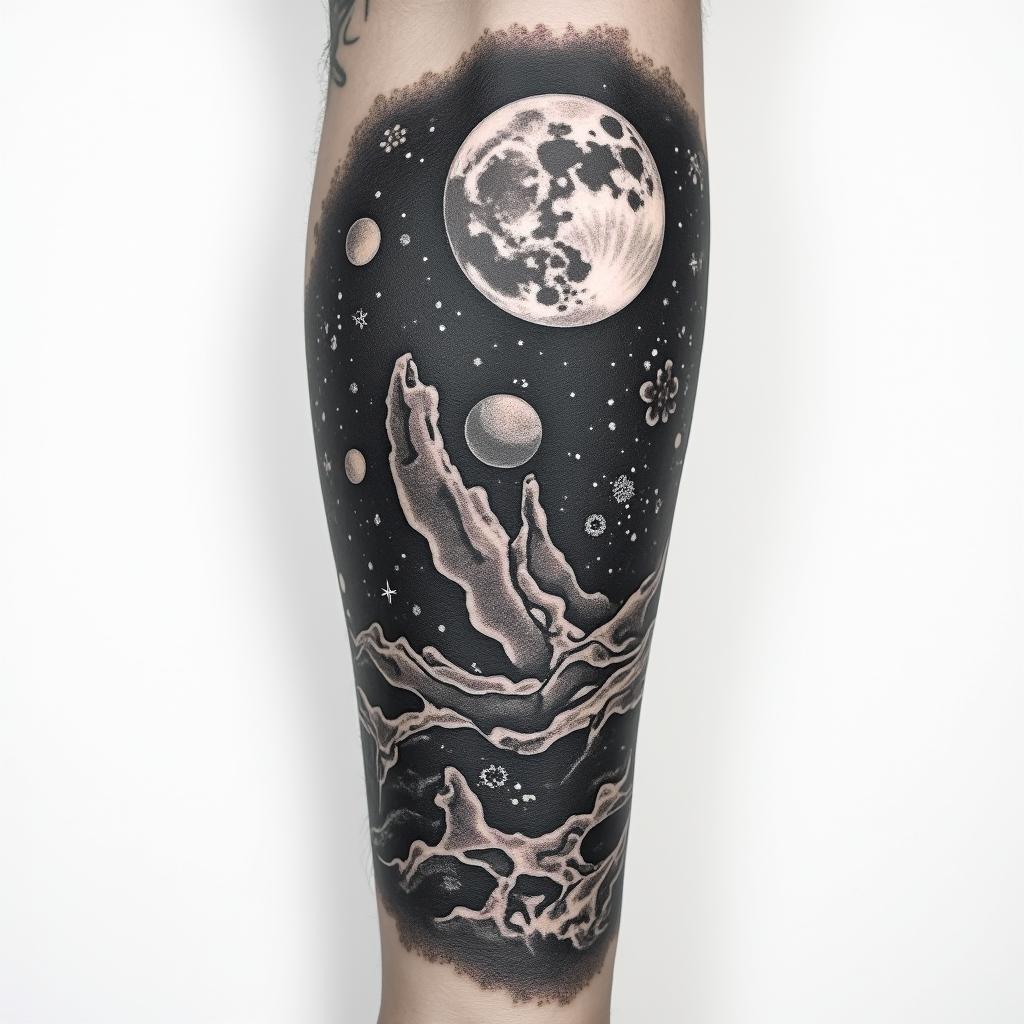 Technology and universe for the armhigly detailed tattoo