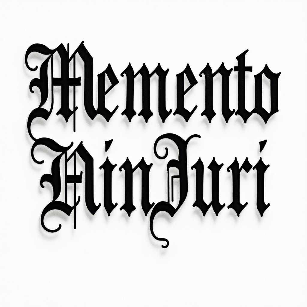 Memento mori, memento vivire 1985text-based tattoo, gothic font ultra-realistic, perfectly placed, high-quality font design, photo-realistic shading, 8k, high quality, finely detailed typography