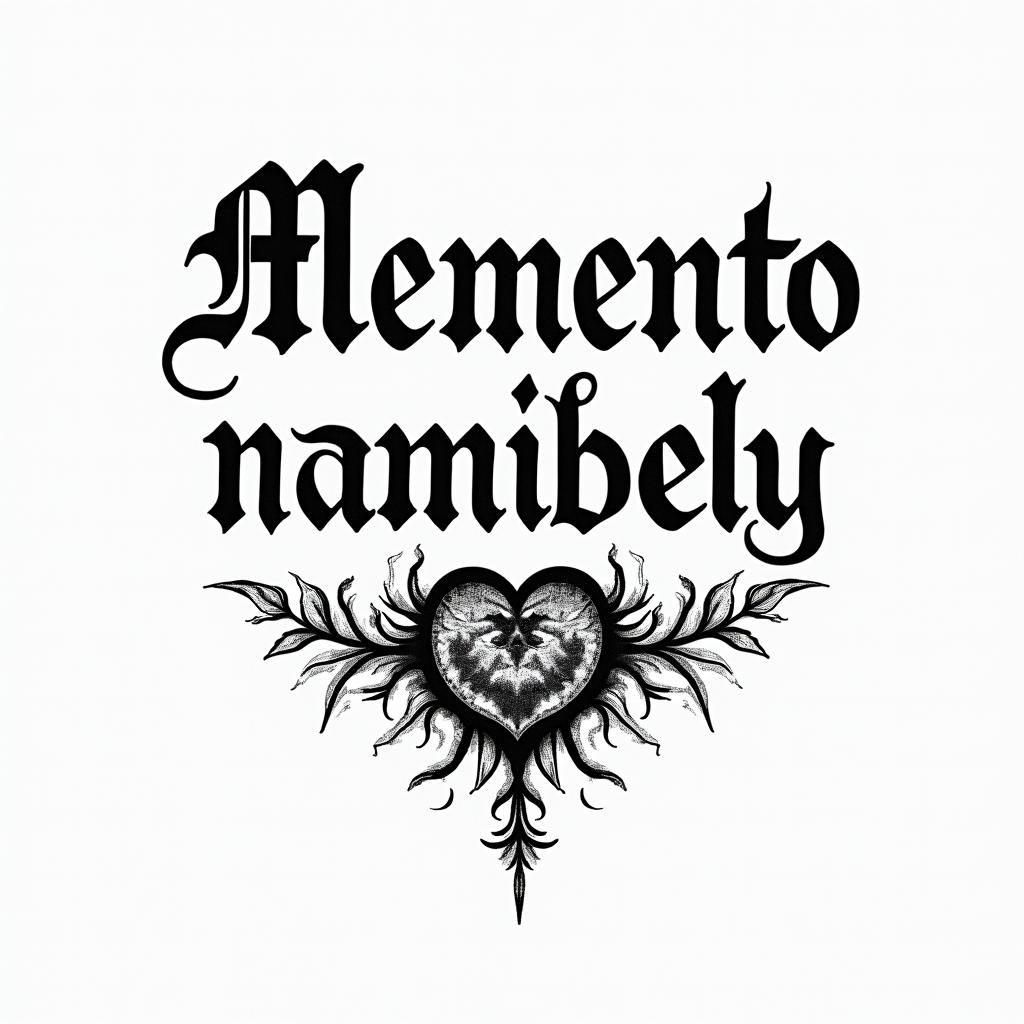 Memento mori, memento vivire 1985text-based tattoo, gothic font ultra-realistic, perfectly placed, high-quality font design, photo-realistic shading, 8k, high quality, finely detailed typography - Variation 2