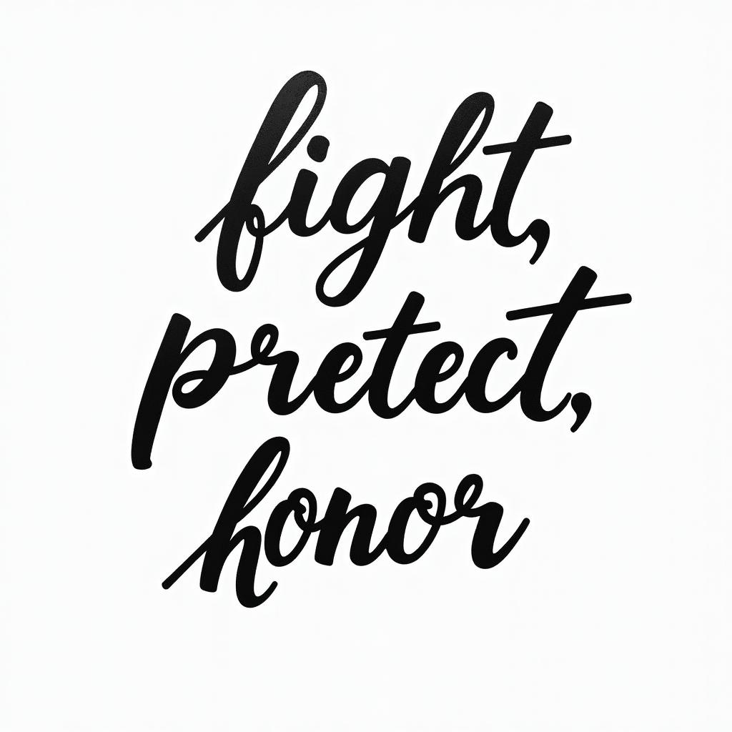 Simple. Cursive. Include words Fight. Protect. Honorhigly detailed tattoo - Variation 2