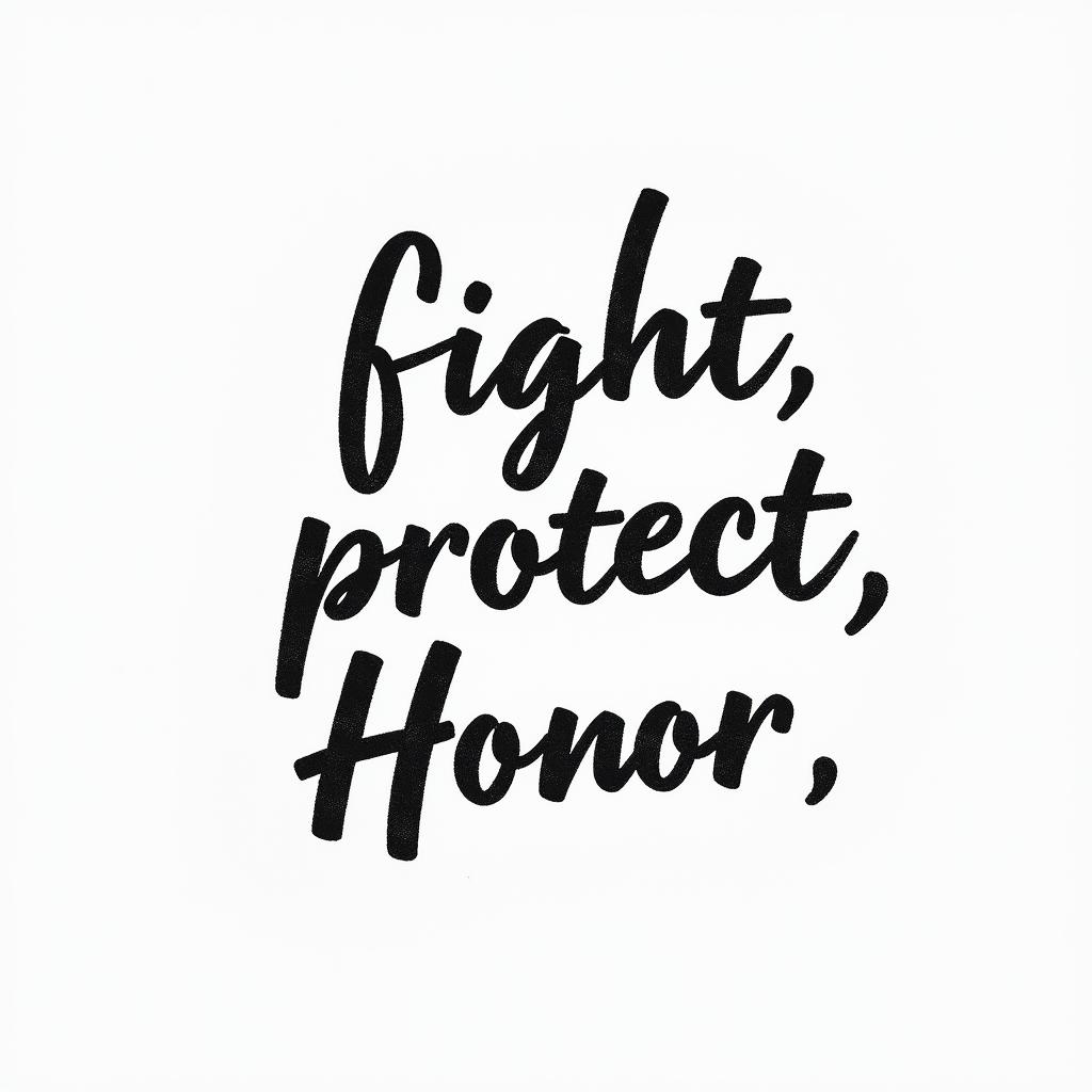Simple. Cursive. Include words Fight. Protect. Honorhigly detailed tattoo - Variation 3