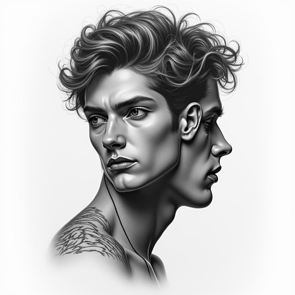 Daniel, Geminiin portrait tattoo style, featuring a highly realistic and detailed depiction - Variation 1