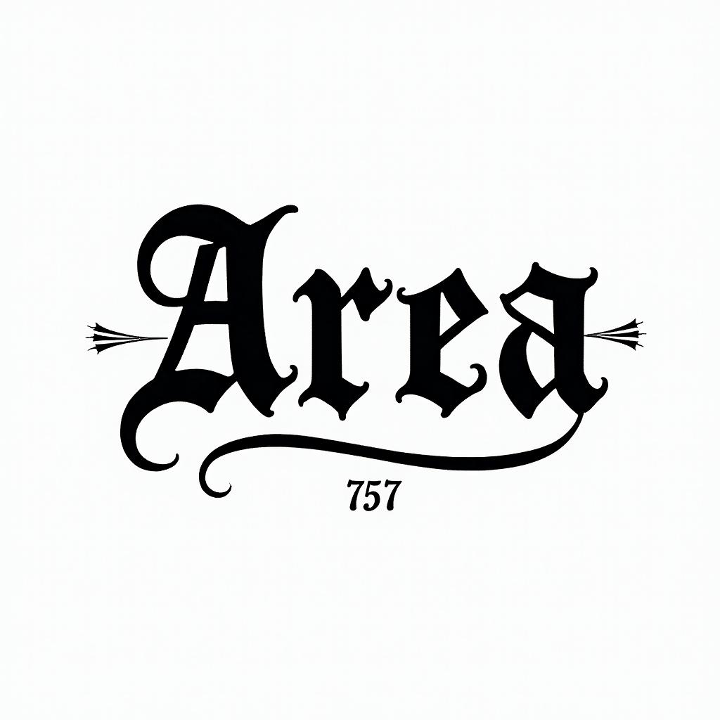 Area code 757text-based tattoo, gothic font ultra-realistic, perfectly placed, high-quality font design, photo-realistic shading, 8k, high quality, finely detailed typography