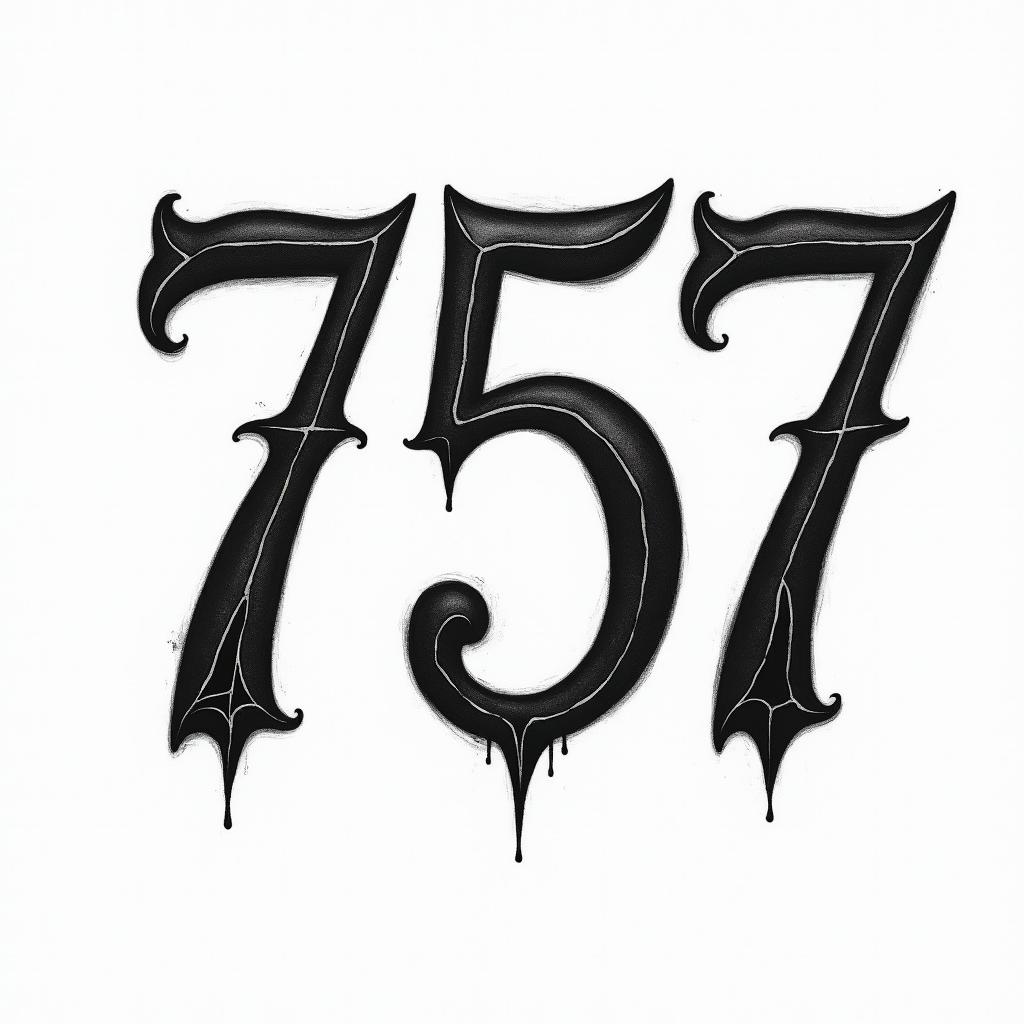 Area code 757text-based tattoo, gothic font ultra-realistic, perfectly placed, high-quality font design, photo-realistic shading, 8k, high quality, finely detailed typography - Variation 3
