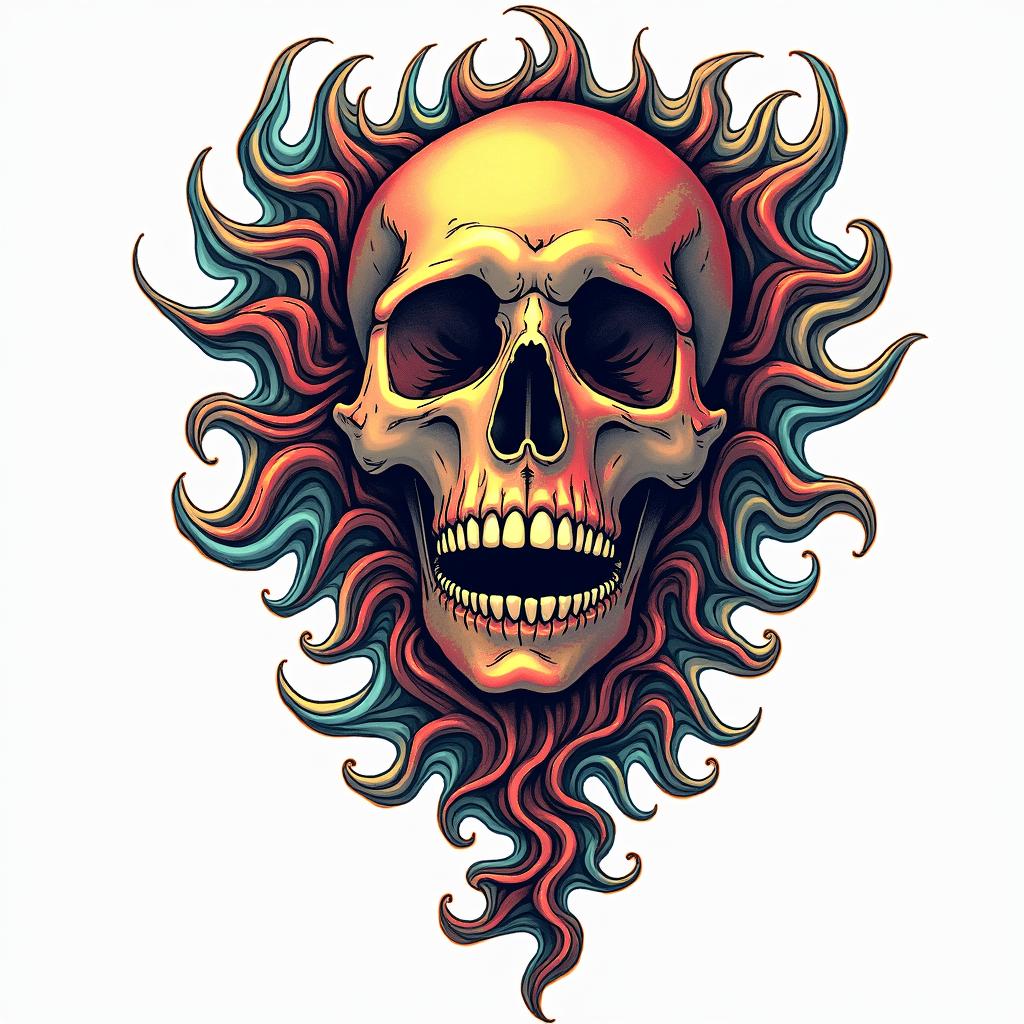 Fractal, mandelbrotin pop art style tattoo, featuring bold and vibrant colors, exaggerated outlines, iconic imagery, inspired by comic books and speech bubbles, comic book characters, retro pop culture - Variation 2