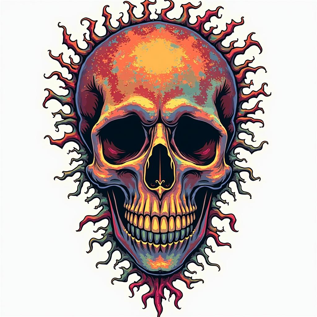 Fractal, mandelbrotin pop art style tattoo, featuring bold and vibrant colors, exaggerated outlines, iconic imagery, inspired by comic books and speech bubbles, comic book characters, retro pop culture - Variation 4