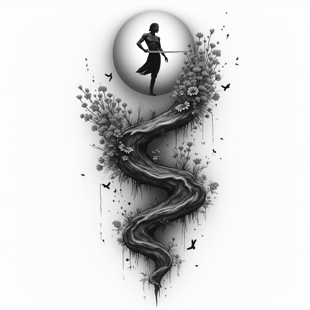 I want a tattoo that shows overcoming and renewal and illustrates how life has its ups and downs, but that with persistence we can always succeed.higly detailed tattoo - Variation 2
