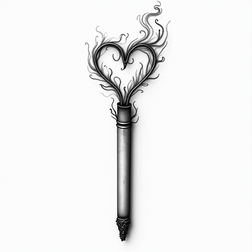A lit cigarette with smoke forming a heart and inside the cigarette, the text in italic font "Diana".text-based tattoo, gothic font ultra-realistic, perfectly placed, high-quality font design, photo-realistic shading, 8k, high quality, finely detailed typography
