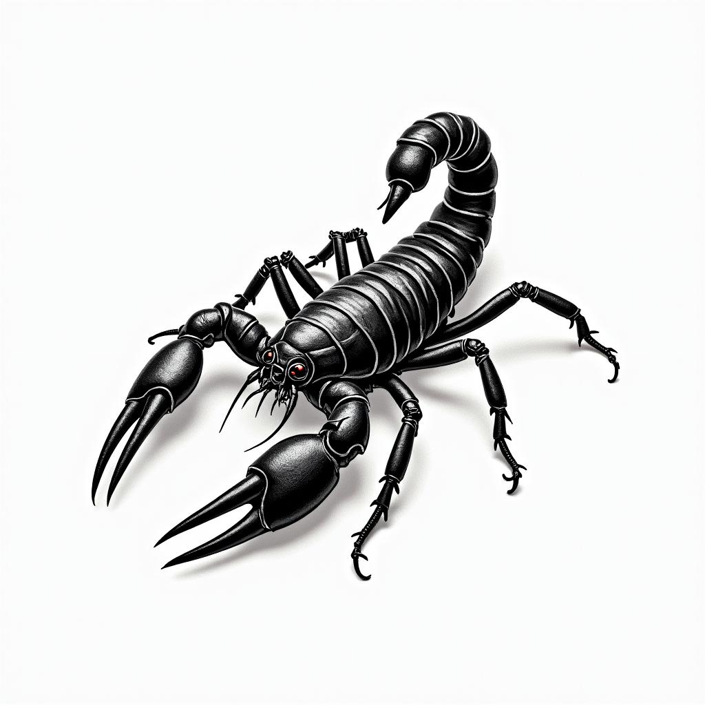 Scorpion with sharp, detailed clawsin authentic tattoo style, incorporating traditional modifications, bold black outlines, solid color fills, featuring classic authentic elements - Variation 2
