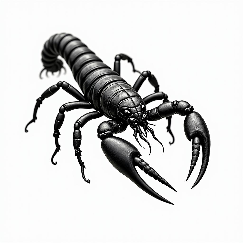 Scorpion with sharp, detailed clawsin authentic tattoo style, incorporating traditional modifications, bold black outlines, solid color fills, featuring classic authentic elements - Variation 3