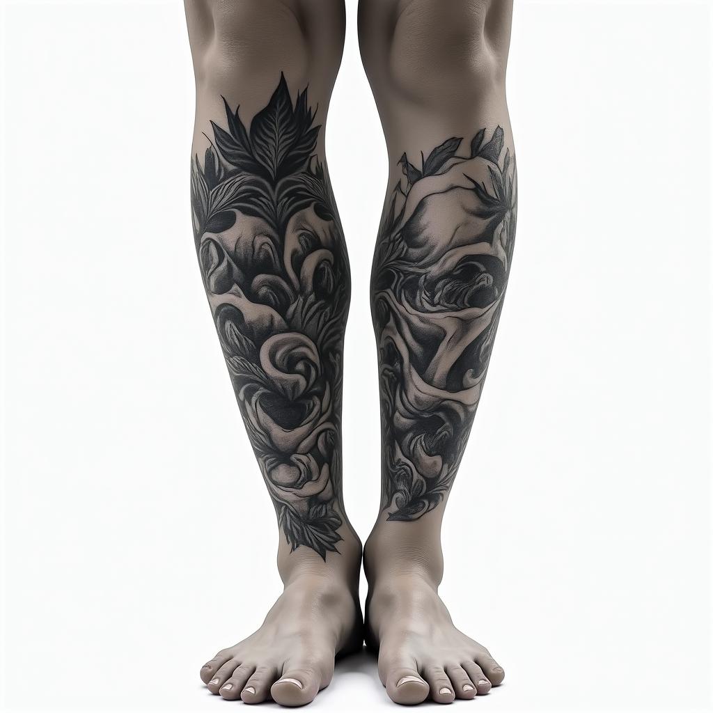 My name is BETE RENAUD, Use my name. Allude to modernity and God. It's a tattoo on the calf.higly detailed tattoo - Variation 3