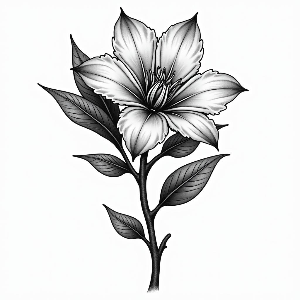 Magnolia treein authentic tattoo style, incorporating traditional modifications, bold black outlines, solid color fills, featuring classic authentic elements